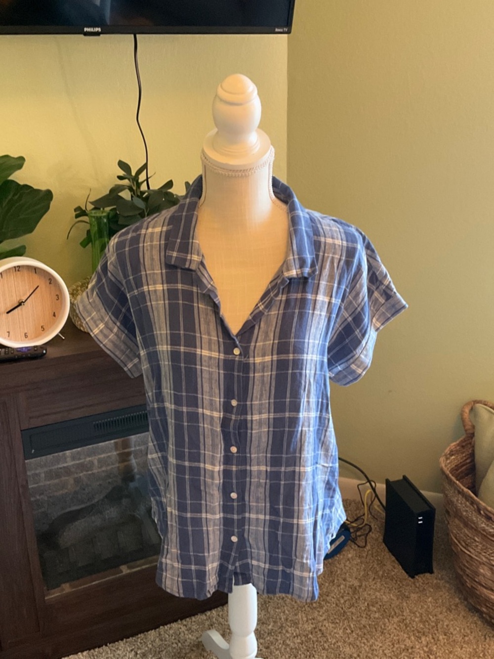 NWT Women’s Size Small Lucky Brand Linen Blend Button Down, Super Cute